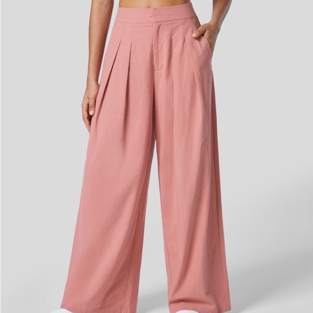 Halara NWT Wide Leg Mauve Pink Pleated High Waist Trouser Small (Regular)